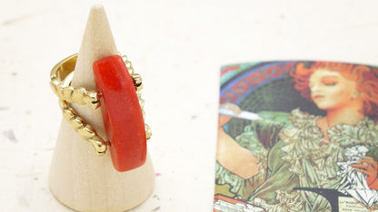 Coral Stone Ring – Wholesale Listing (Assorted Gold & Silver Bronze Bands)