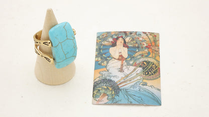 Turquoise Statement Ring – Wholesale Listing (Assorted Gold & Silver Bronze Bands) - Verna Artisan Works