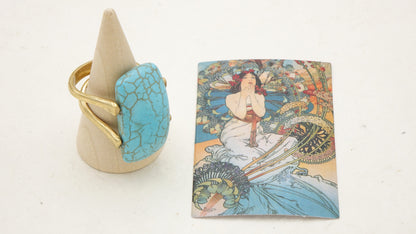 Turquoise Statement Ring – Wholesale Listing (Assorted Gold & Silver Bronze Bands) - Verna Artisan Works