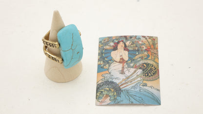 Turquoise Statement Ring – Wholesale Listing (Assorted Gold & Silver Bronze Bands) - Verna Artisan Works