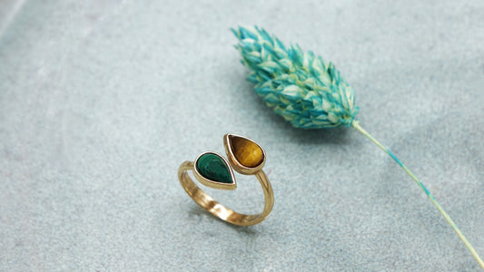 Malachite and Tiger's Eye Crystal Stone Ring