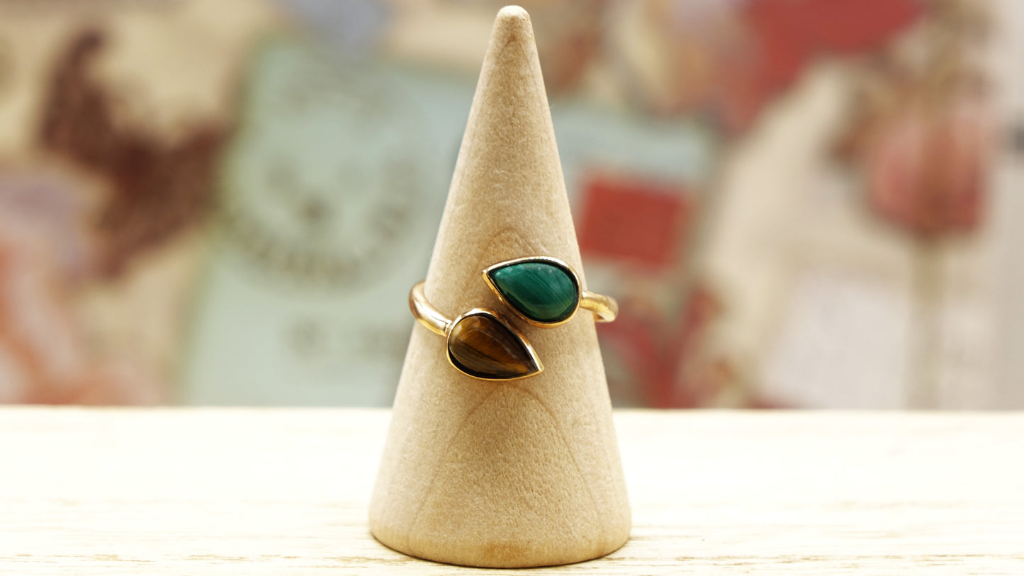 Malachite and Tiger's Eye Crystal Stone Ring