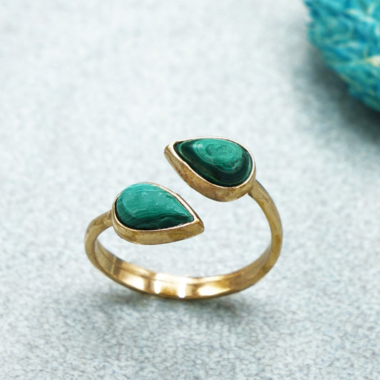 Double Malachite Crystal Stone Ring