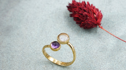 Amethyst and Moonstone Crystal Stone Ring