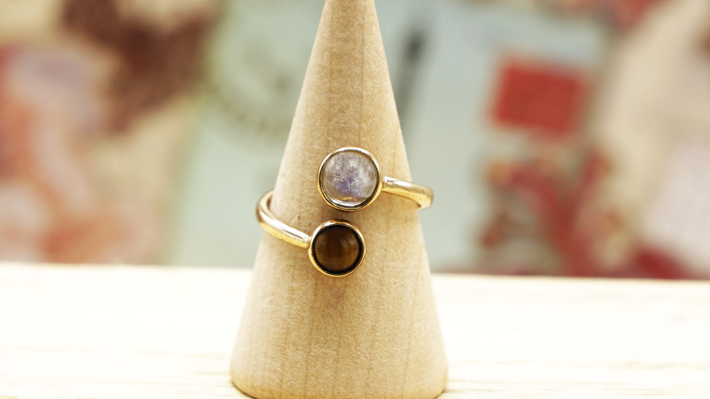 Tiger's Eye and Moonstone Crystal Stone Ring