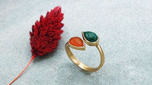 Malachite and Agate Gemstone Stone Ring