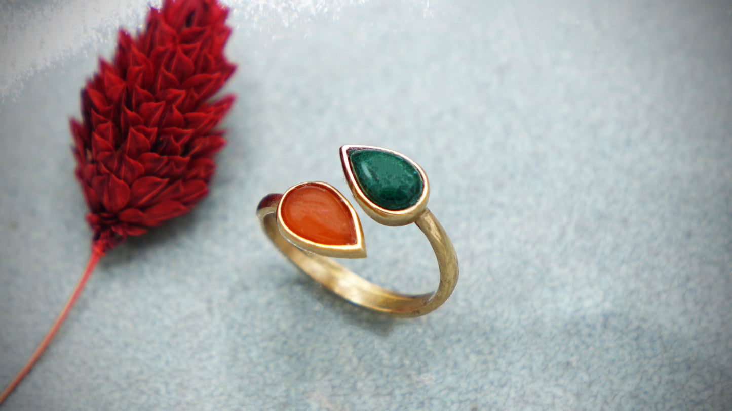 Malachite and Agate Gemstone Stone Ring