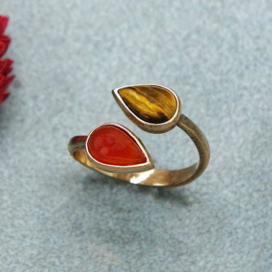 Tiger Eye and Red Agate Gemstone Stone Ring