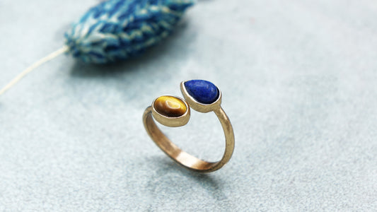 Lapis Lazuli and Tiger's Eye Crystal Stone Ring