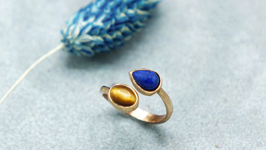 Lapis Lazuli and Tiger's Eye Crystal Stone Ring