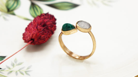 Malachite and Moonstone Double Gemstone Ring