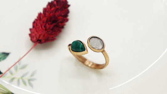 Malachite and Moonstone Double Gemstone Ring