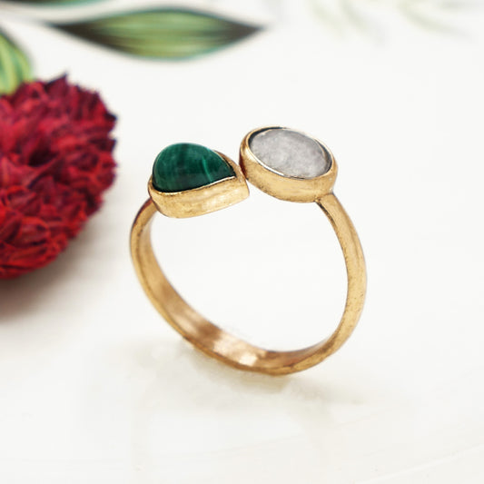 Malachite and Moonstone Double Gemstone Ring - Verna Artisan Works