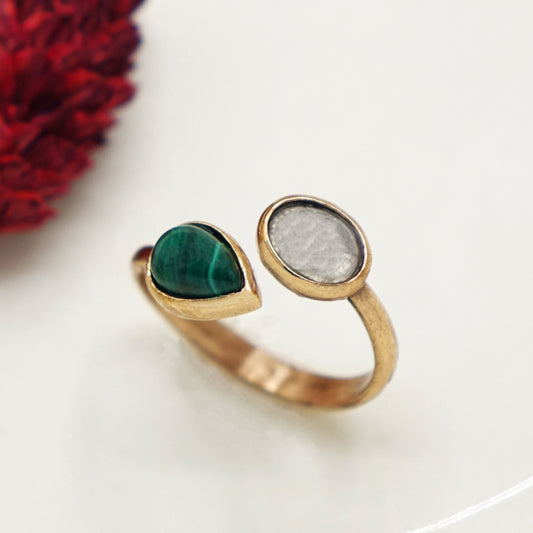 Malachite and Moonstone Double Gemstone Ring - Verna Artisan Works