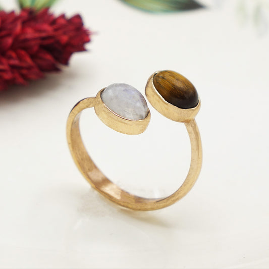 Tiger's Eye & Moonstone Gemstone Ring