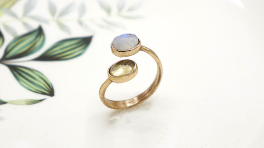 Citrine and Moonstone Gemstone Ring