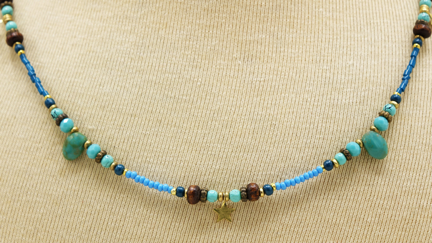 Turquoise Beaded Star Necklace