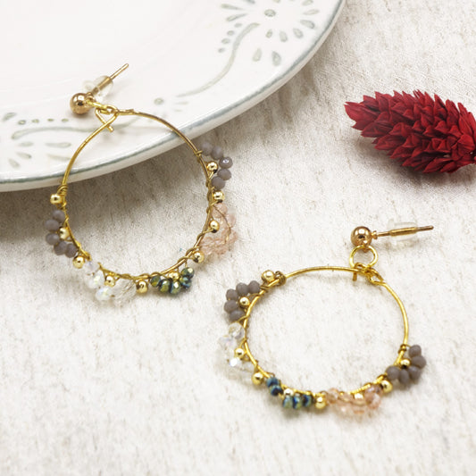 Beaded Hoop Earrings with Crystal Accents
