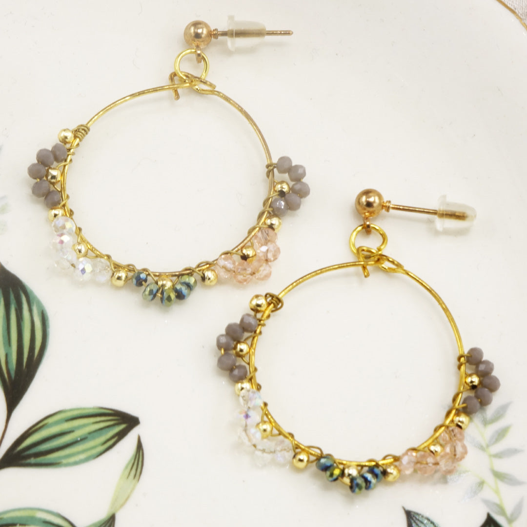 Beaded Hoop Earrings with Crystal Accents