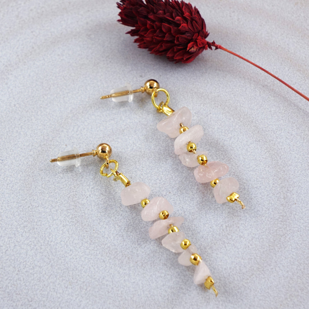 Rose Quartz Crystal Stone Earrings