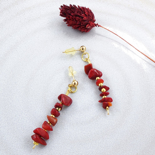 Coral Crystal Stone Earrings