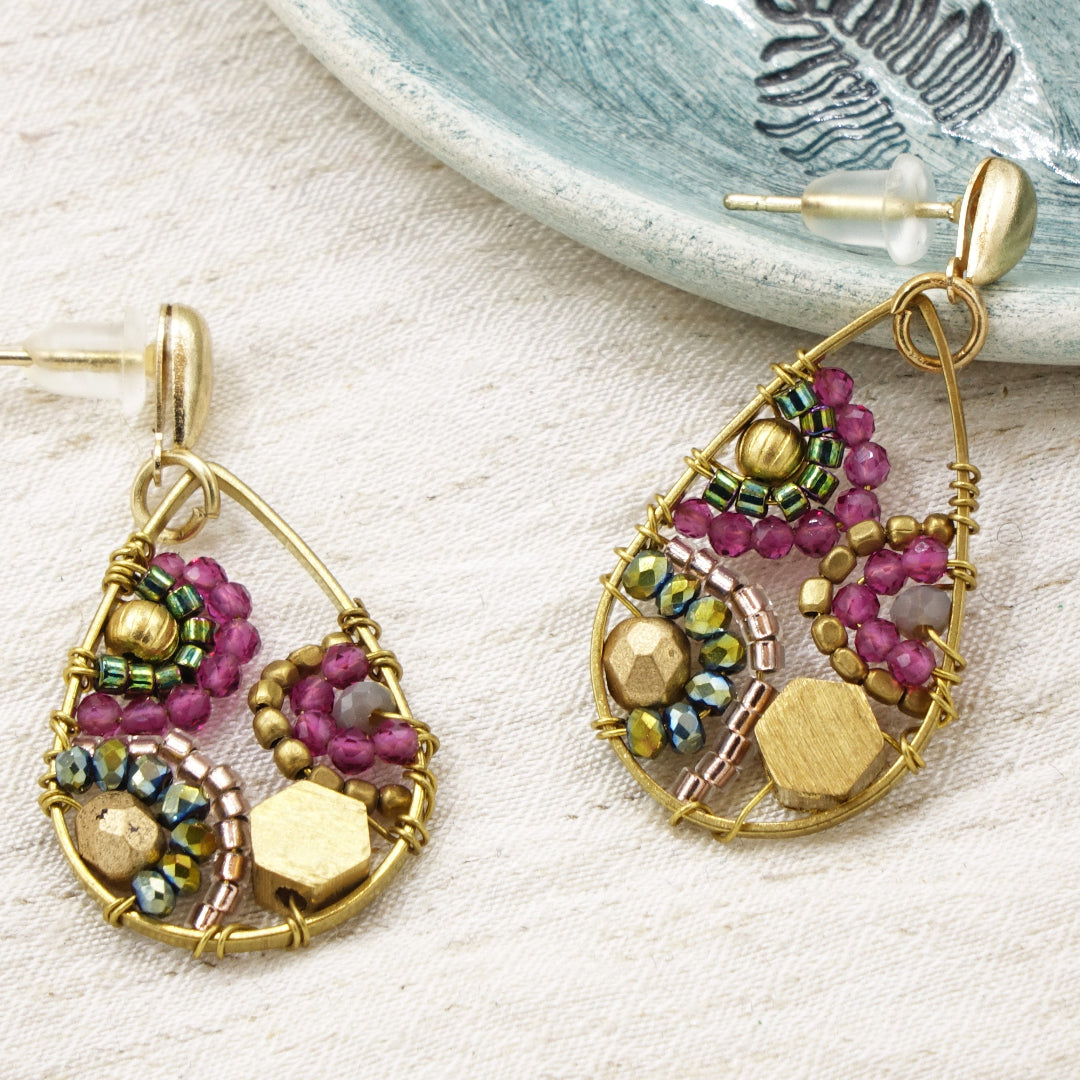 Boho Handwired Earrings - Burgundy - Verna Artisan Works