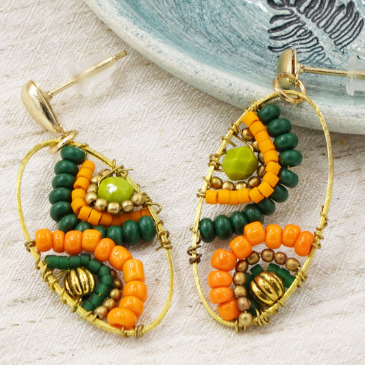 Boho Handwired Earrings - Citrus & Green