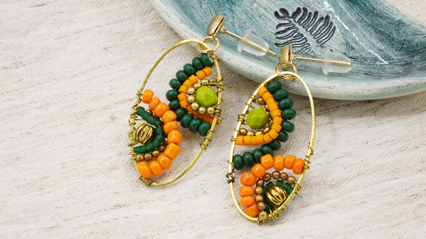Boho Handwired Earrings - Citrus & Green