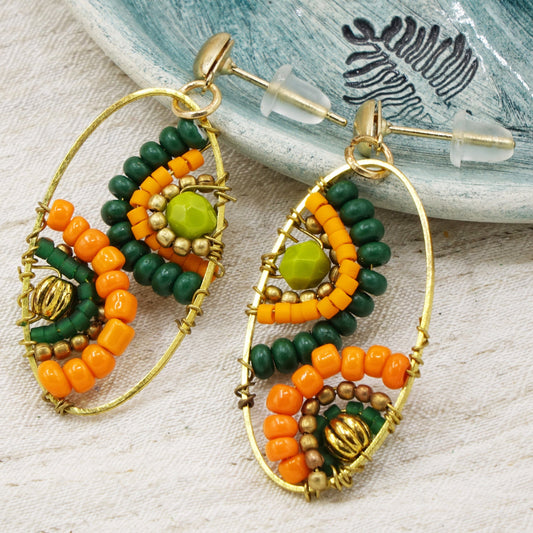 Boho Handwired Earrings - Citrus & Green