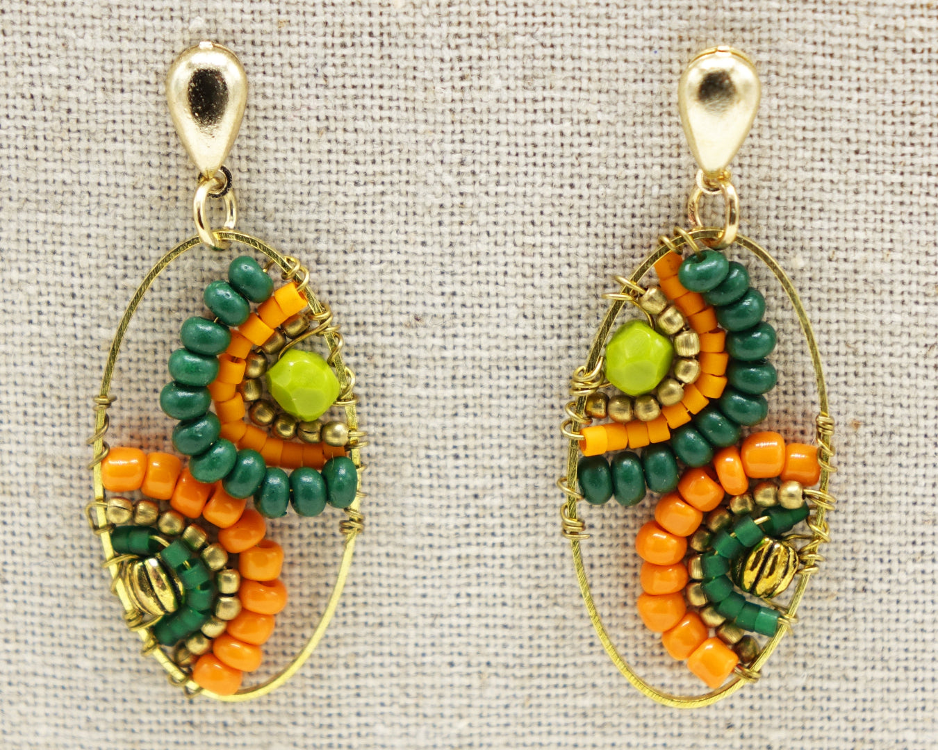 Boho Handwired Earrings - Citrus & Green