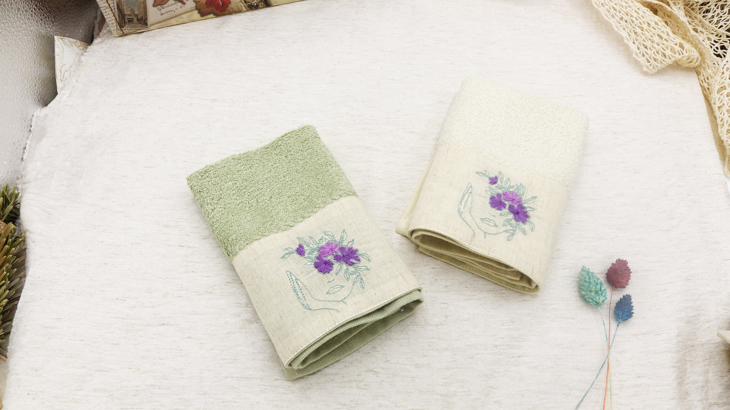 Hand-Embroidered Bamboo Hand Towel