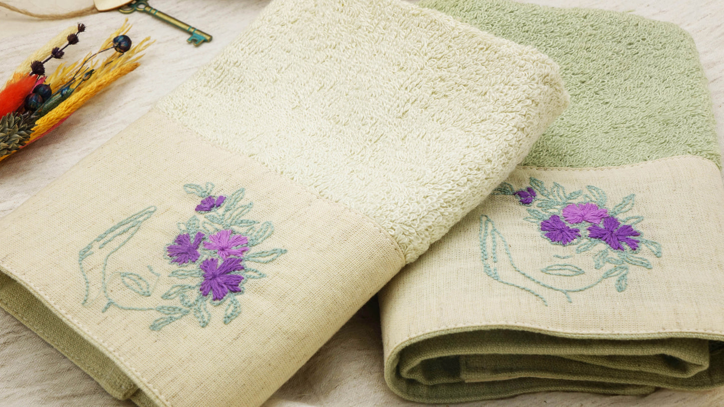 Hand-Embroidered Bamboo Hand Towel