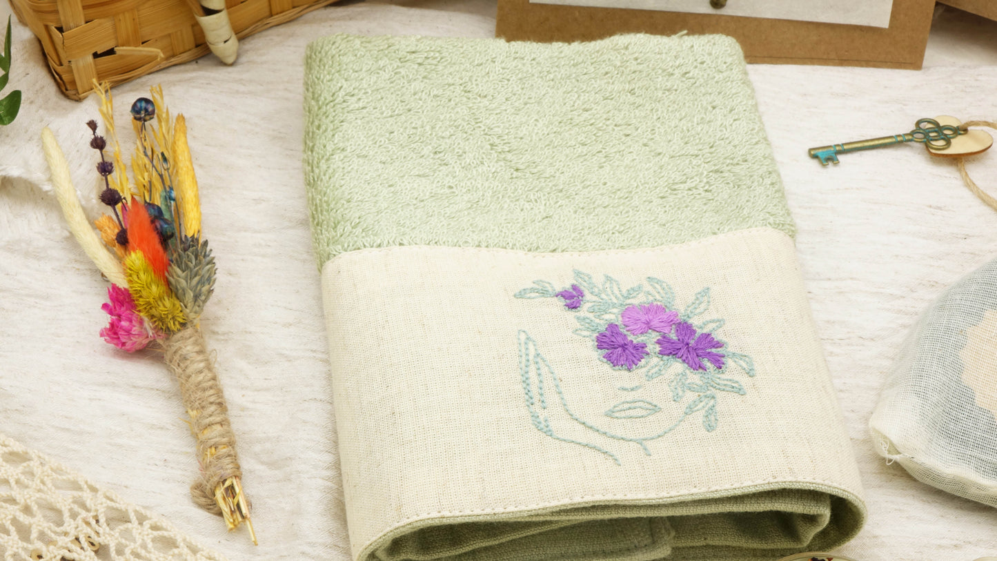 Hand-Embroidered Bamboo Hand Towel