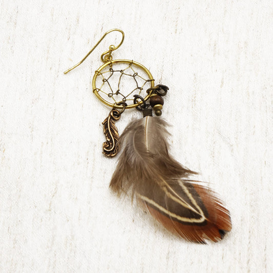 Handcrafted bohemian dreamcatcher & feather earrings