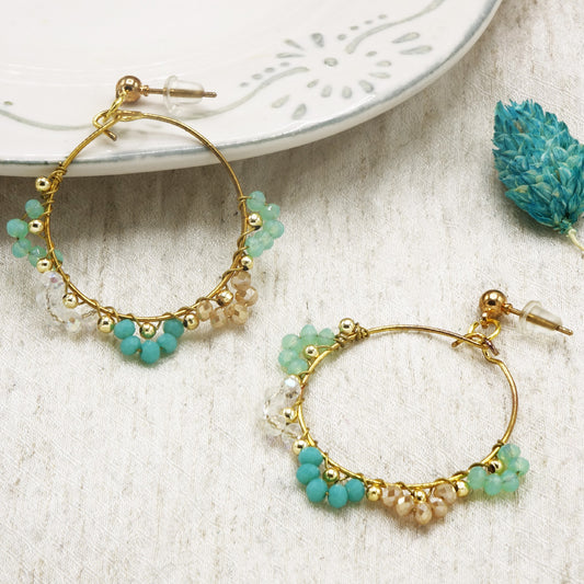 Beaded Hoop Earrings with Crystal Accents