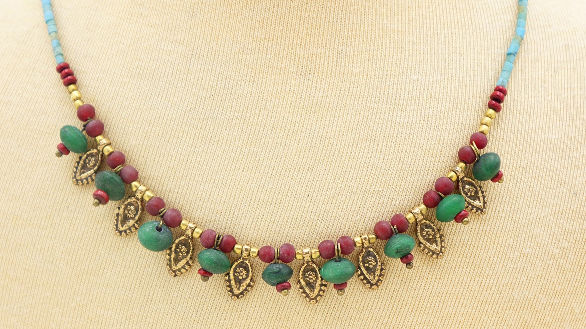 Ancient Goddess Chic Necklace Boho chic style, colorful, beaded, authentic necklace.