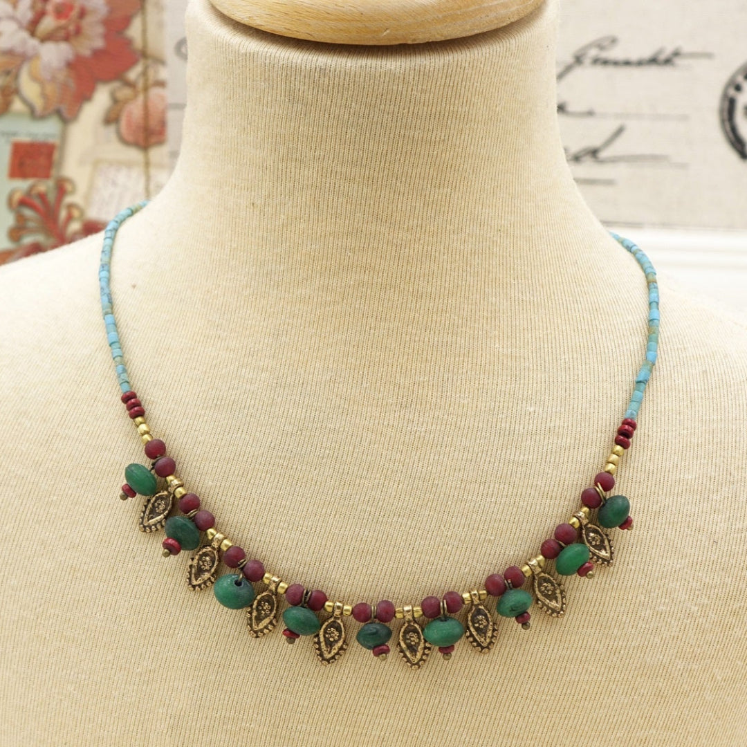 Ancient Goddess Chic Necklace Boho chic style, colorful, beaded, authentic necklace.