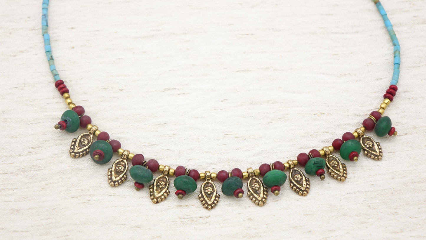 Ancient Goddess Chic Necklace Boho chic style, colorful, beaded, authentic necklace.