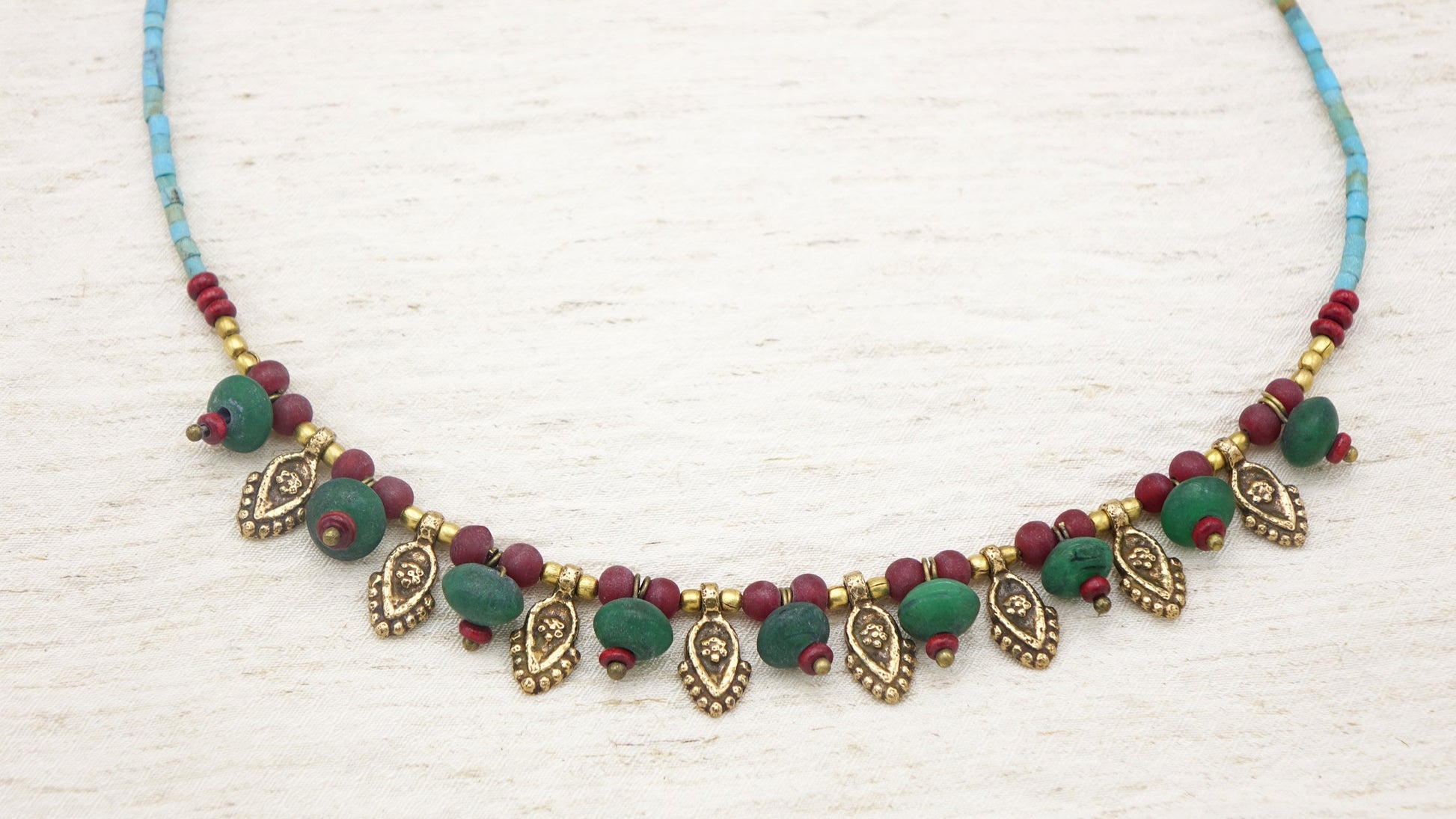 Ancient Goddess Chic Necklace Boho chic style, colorful, beaded, authentic necklace.