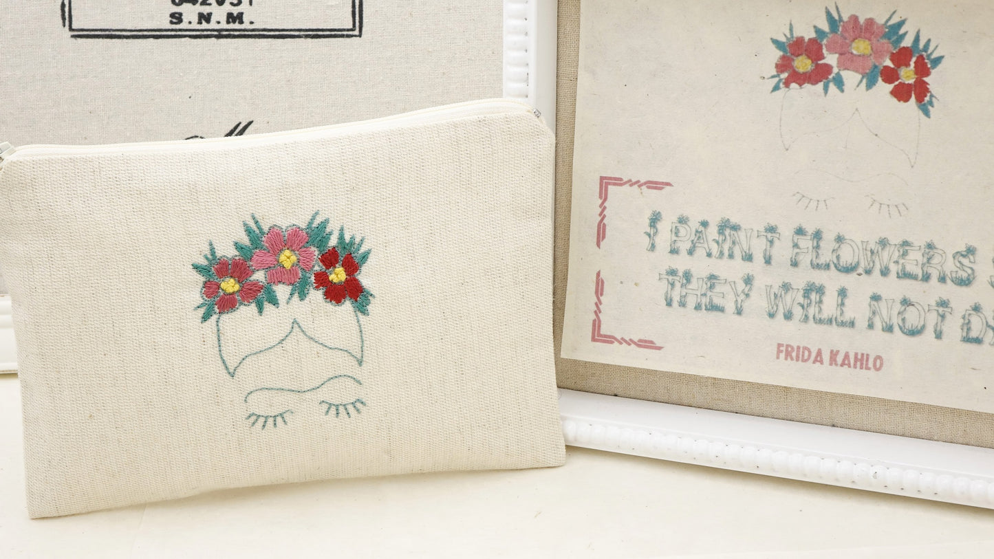 Hand Embroidered Clutch Gift Set - I-Pad / Tablet Case - Frida Kahlo - Verna Artisan Works