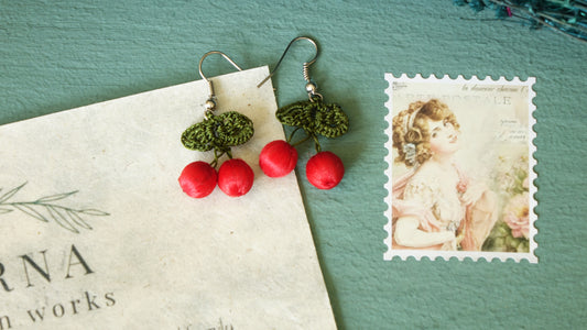 Needle Lace Cherry Earring - Verna Artisan Works