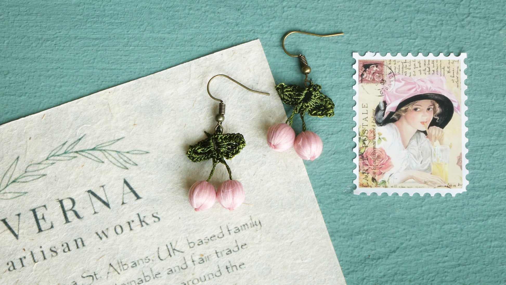 Needle Lace Earring - Rose Color - Verna Artisan Works