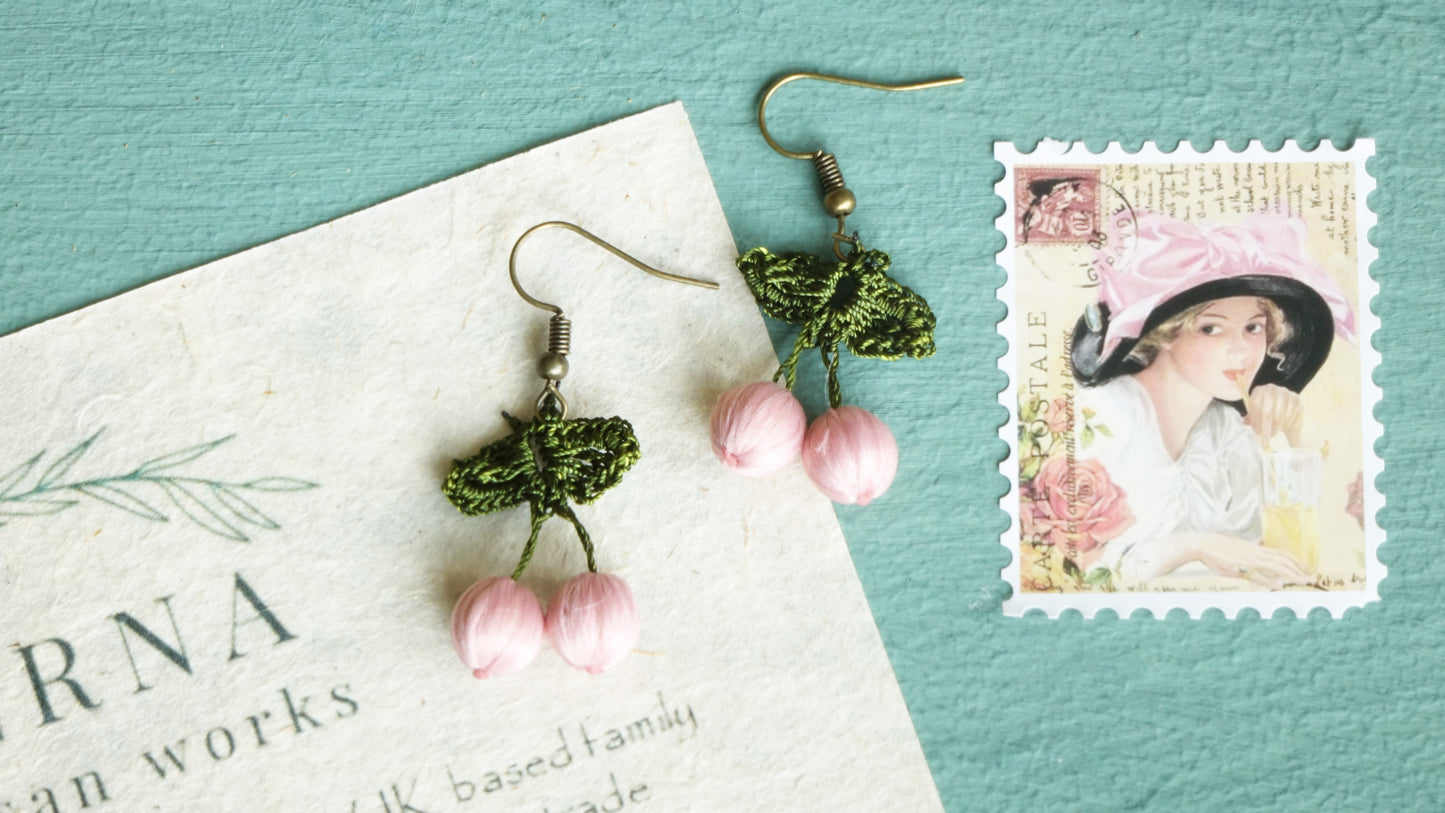 Needle Lace Earring - Rose Color - Verna Artisan Works