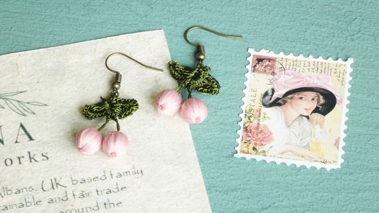 Needle Lace Earring - Rose Color - Verna Artisan Works