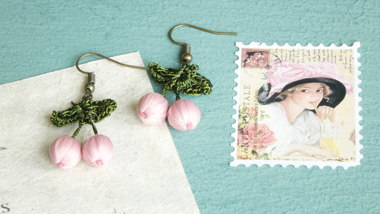 Needle Lace Earring - Rose Color - Verna Artisan Works