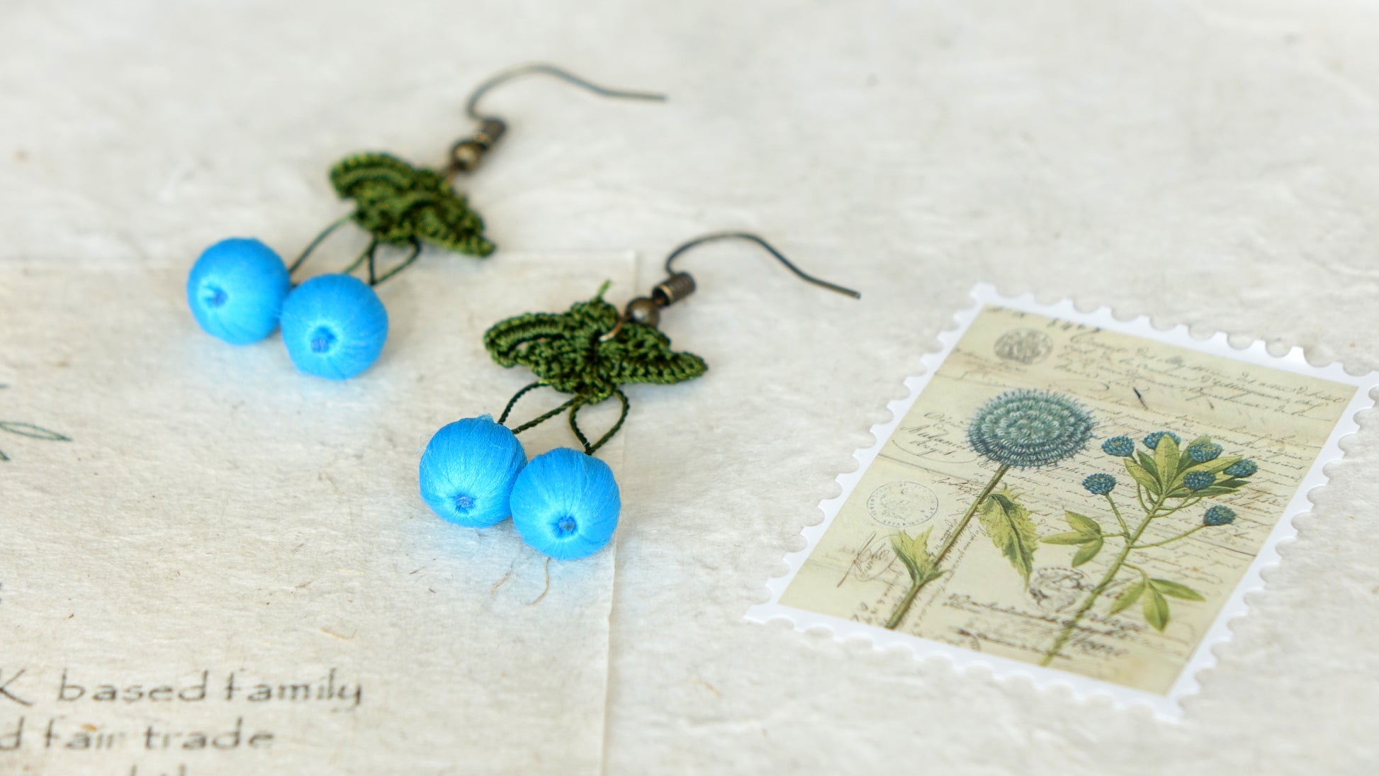 Needle Lace Earring - Aqua Blue Color - Verna Artisan Works