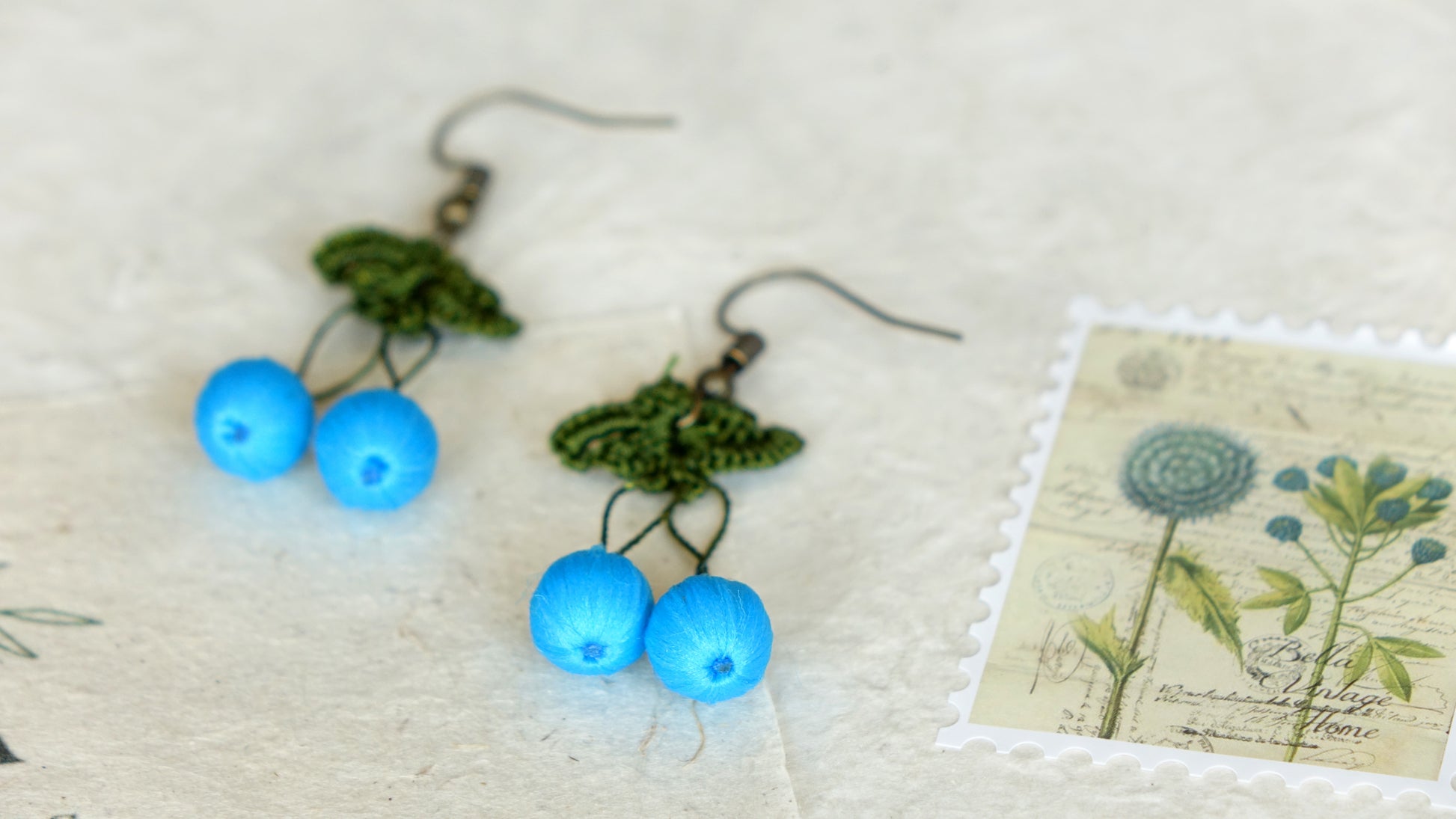 Needle Lace Earring - Aqua Blue Color - Verna Artisan Works