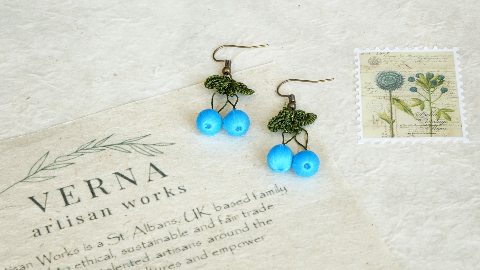Needle Lace Earring - Aqua Blue Color - Verna Artisan Works