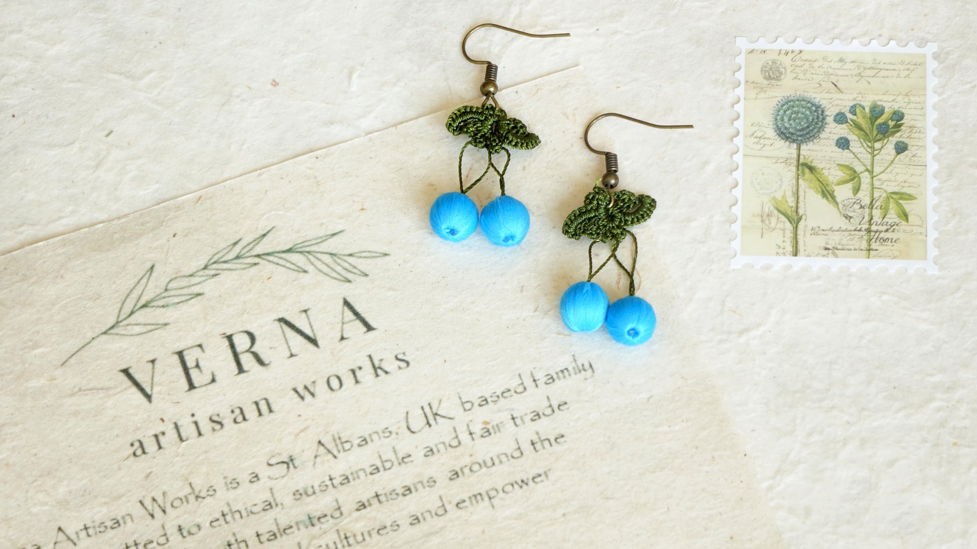 Needle Lace Earring - Aqua Blue Color - Verna Artisan Works