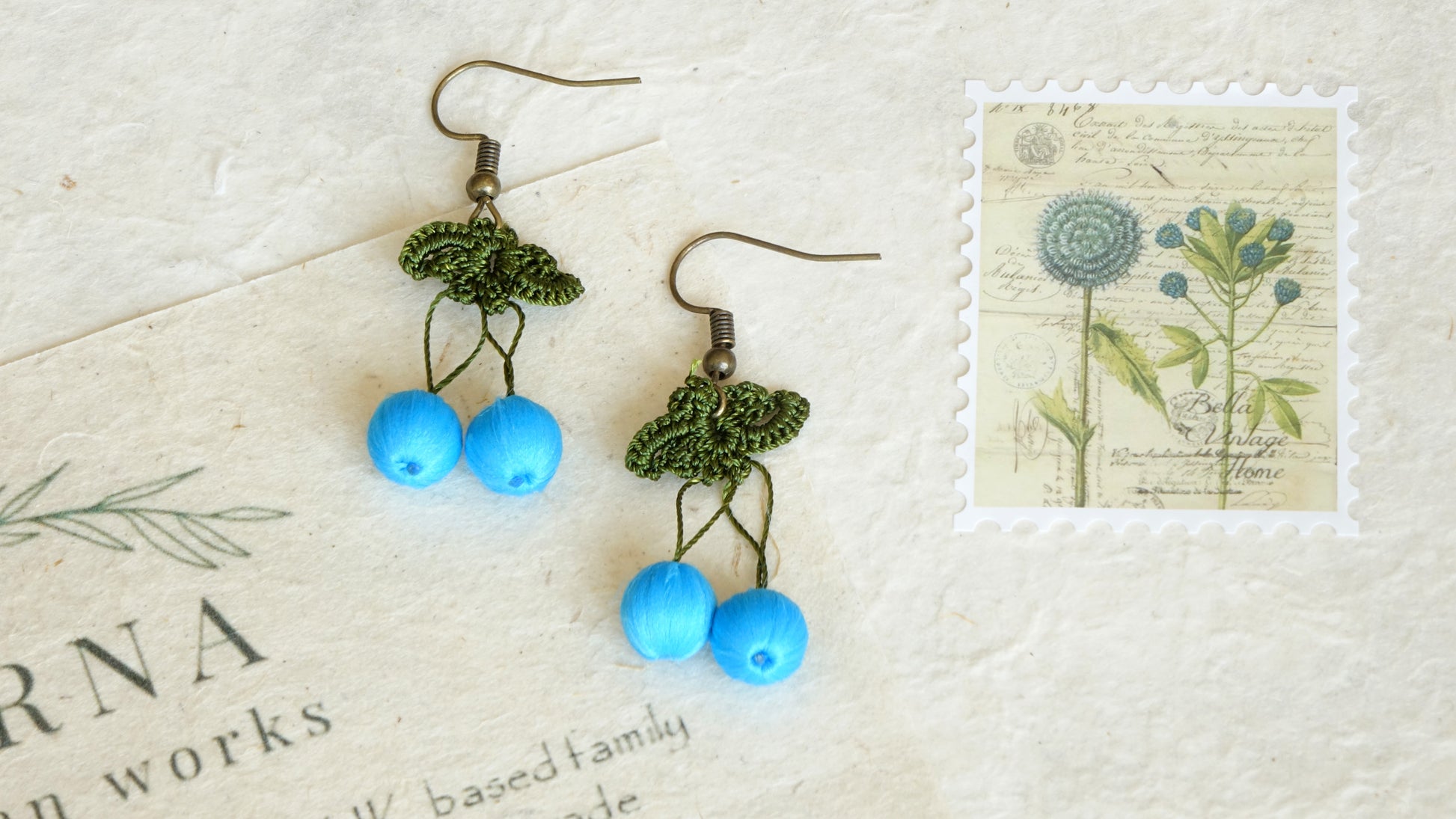 Needle Lace Earring - Aqua Blue Color - Verna Artisan Works